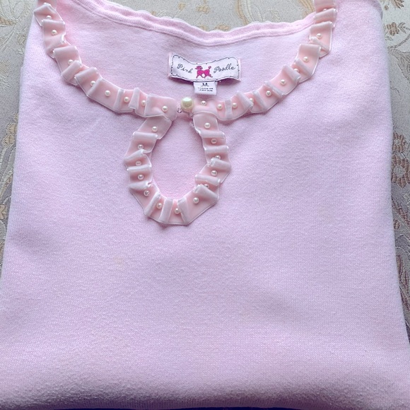 Pink Poodle Sweaters - Pink Ribbon & Pearl Long Sleeve Sweater